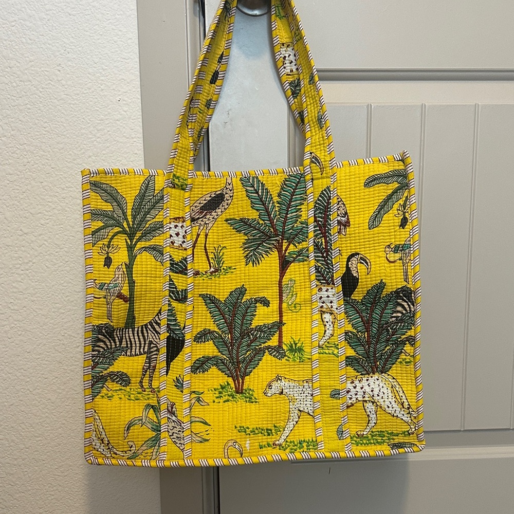 Yellow Jungle Print Tote Bag